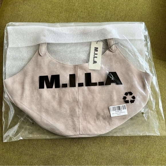 NWT M.I.L.A. Made in Los Angeles Emma Shoulder Hobo Bag Stone Suede - Picture 12 of 14